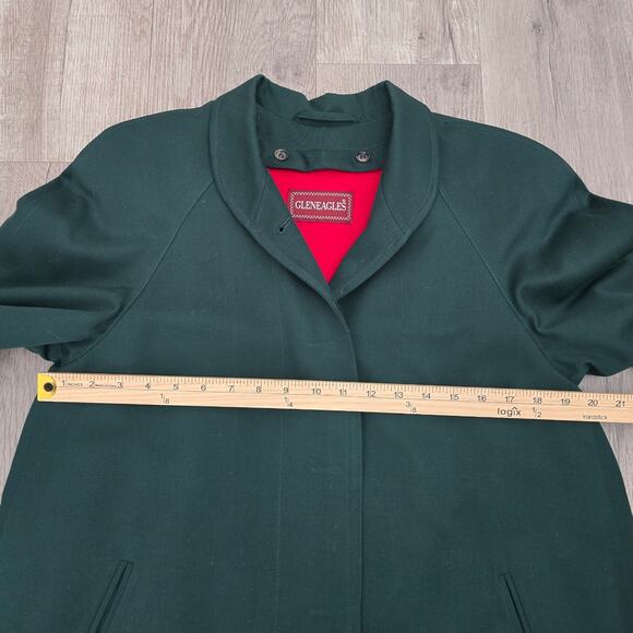 Vintage Wool Coat Forest Green Long 2 Classic Winter Minimalist Old Money Preppy - Picture 11 of 12